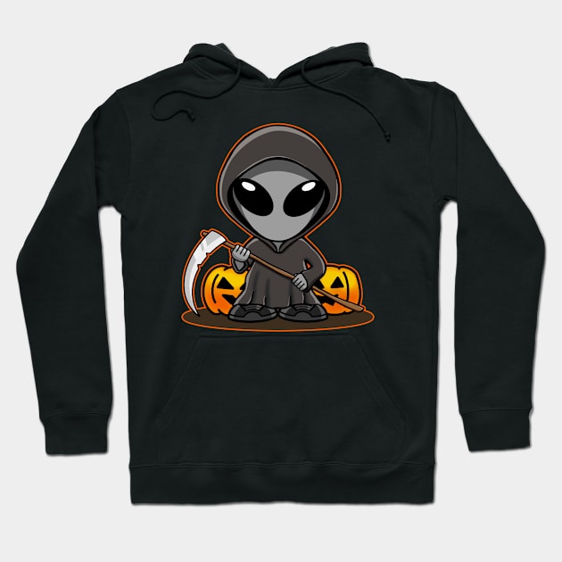 Space Alien Halloween Grim Reaper Hoodie by SpaceAlienTees